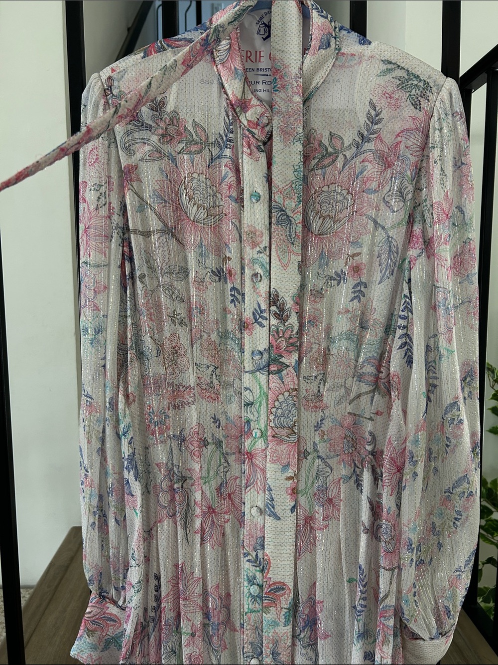 HEMANT & NANDITA Pink Floral Tie-Neck Maxi Dress - Picture 2 of 4